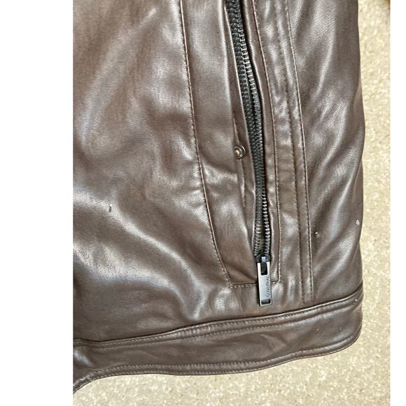 Calvin Klein Brown Leather Like Outer Jacket Coat Mens Large Polyester Filling - Picture 3 of 16
